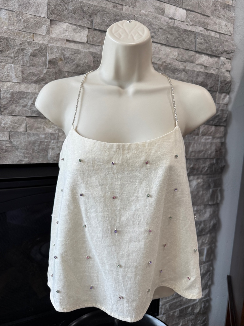 Zara Cream Tank Top with Embellishments